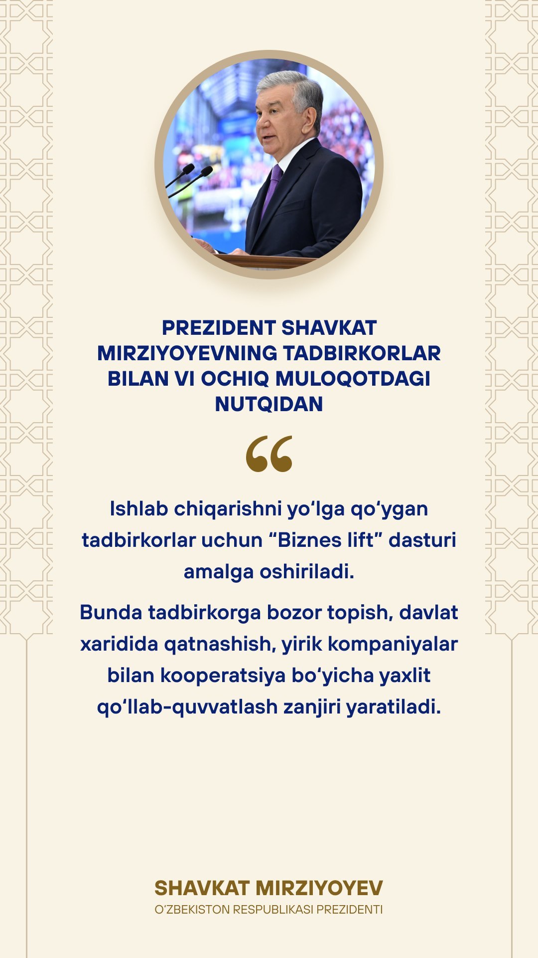 Prezident Shavkat Mirziyoyevning tadbirkorlar bilan VI ochiq muloqotdagi nutqidan eng muhim fikr va tashabbuslar
